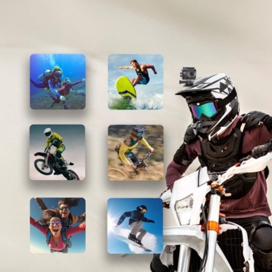 Cámara deportiva 4K Ultra HD, sensor CMOS 8 MP, Wi-Fi, pantalla LCD 2", sumergible 40 m, batería 1050 mAh, MicroSD hasta