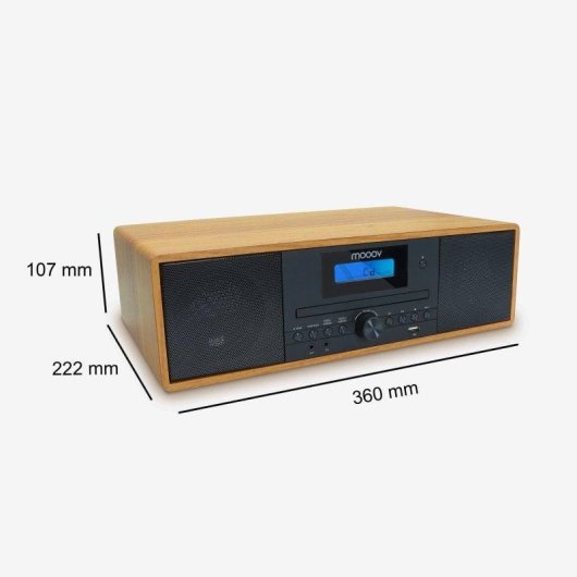 Microcatena Mooov 50W RMS Bluetooth 5.3 Radio FM Lettore CD Effetto Legno