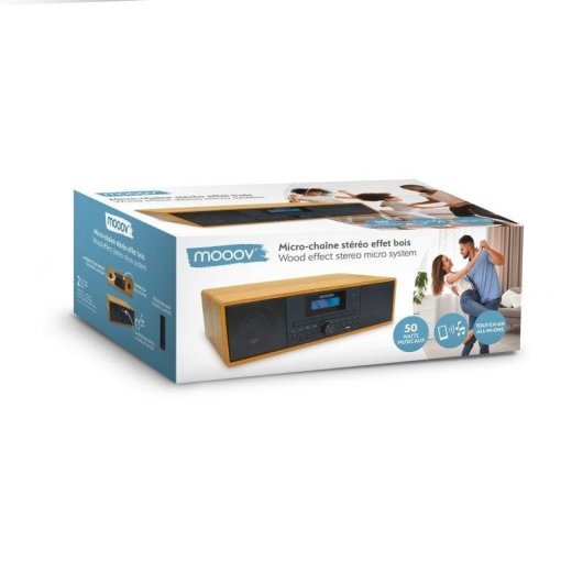 Microcatena Mooov 50W RMS Bluetooth 5.3 Radio FM Lettore CD Effetto Legno