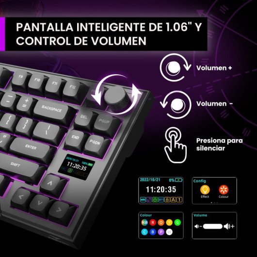 Teclado mecánico PREYON Silent Claw TKL Layout ES pantalla inteligente RGB triple conexión