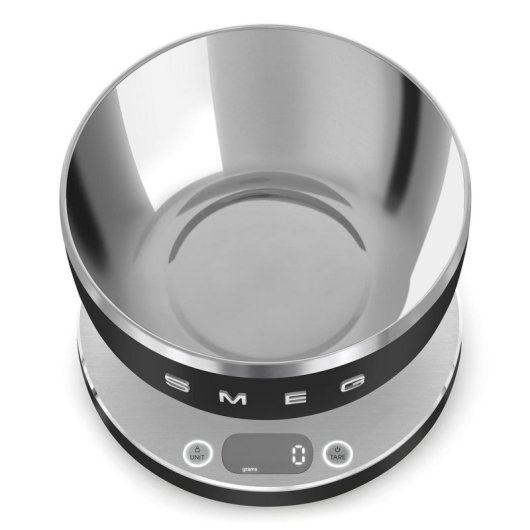 Báscula de cocina electrónica Smeg negra, 5 kg, bol extraíble, display LED, Li-Ion