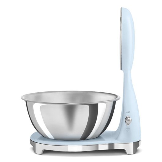 Smeg KSF01PBWW Elektronische Küchenwaage 5 kg, 1 g, Blau, Analog/LCD, Lithium-Ion Akku