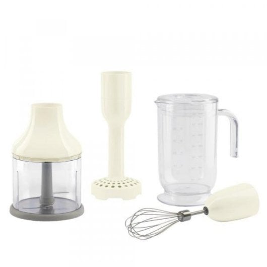 Tritan Renew Becher 1,4 L mit 0,5 L Chopper, Edelstahl Schneebesen & Kartoffelstampfer, Creme Transparent