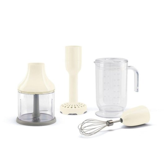 Tritan Renew Becher 1,4 L mit 0,5 L Chopper, Edelstahl Schneebesen & Kartoffelstampfer, Creme Transparent