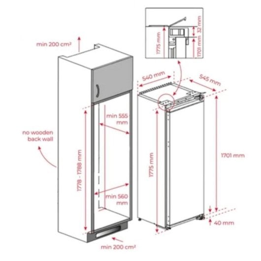 Arcón Vertical Integrado Teka RSF73360FI 220L, congelación rápida, puerta reversible, 39 dB, eficiencia E