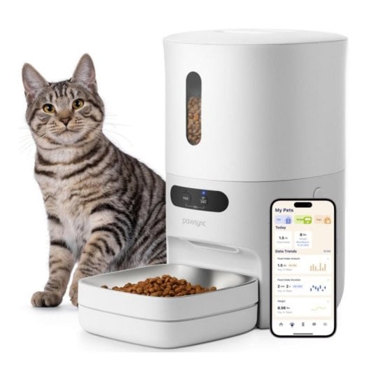 Alimentador Automático Inteligente Pawsync com Balança, Dupla Fonte de Alimentação e App Móvel