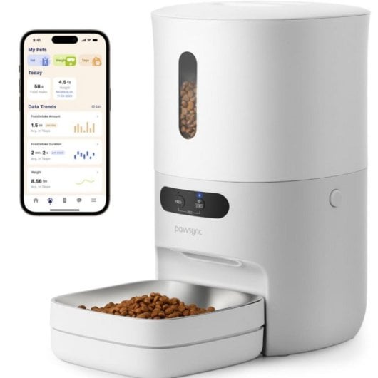 Alimentador Automático Inteligente Pawsync com Balança, Dupla Fonte de Alimentação e App Móvel