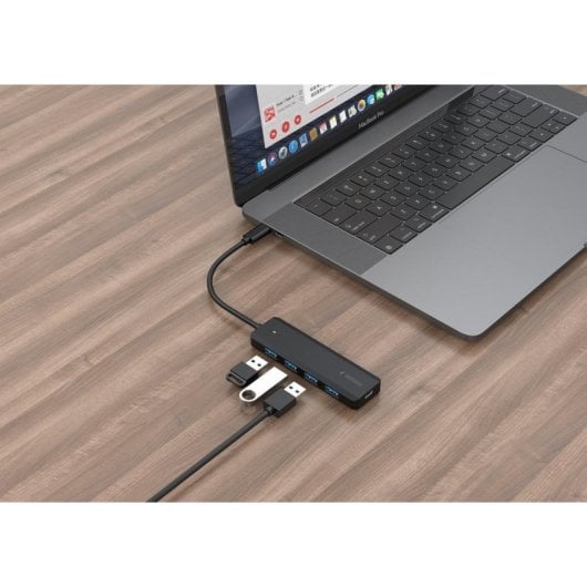 Hub USB Type-C 4 puertos USB 3.2 Gen 1 velocidad 5Gbps negro cable 0.15m