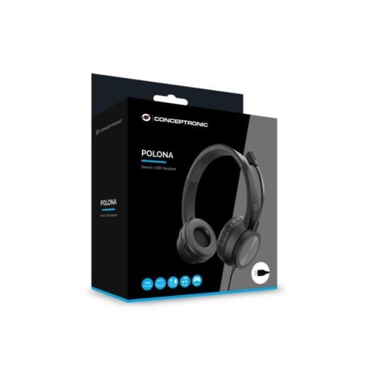 Auriculares Conceptronic con cable USB tipo A, Cancelación de Ruido, Micrófono Boom, Negros