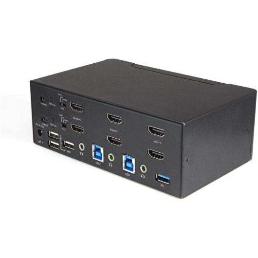 Startech Switch KVM 2 Puertos HDMI 2.0 4K Dual Monitor Hub USB 3.0 Audio 7.1 HDR Negro