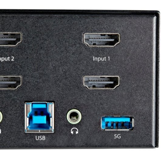 Startech Switch KVM 2 Puertos HDMI 2.0 4K Dual Monitor Hub USB 3.0 Audio 7.1 HDR Negro
