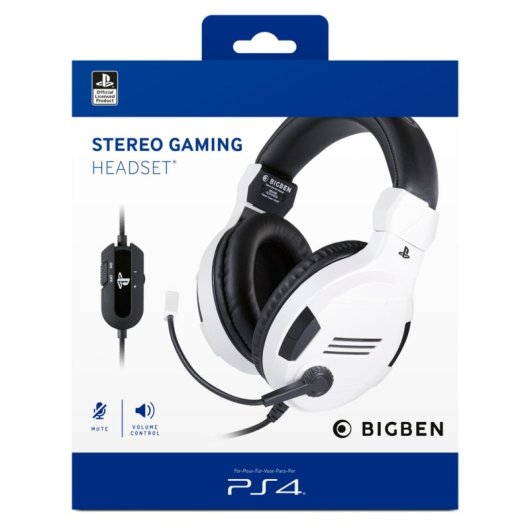 Auriculares Big Ben con cable, micrófono boom, diadema, blanco y negro para gaming