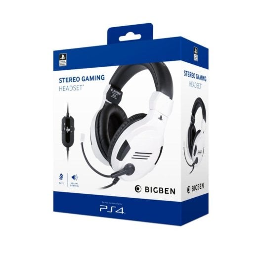 Auriculares Big Ben con cable, micrófono boom, diadema, blanco y negro para gaming
