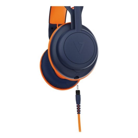 Auriculares V7 con cable USB-A/USB-C y 3.5mm, Cancelación de Ruido, Micrófono Boom, Azul Naranja