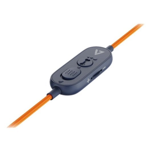 Auriculares V7 con cable USB-A/USB-C y 3.5mm, Cancelación de Ruido, Micrófono Boom, Azul Naranja
