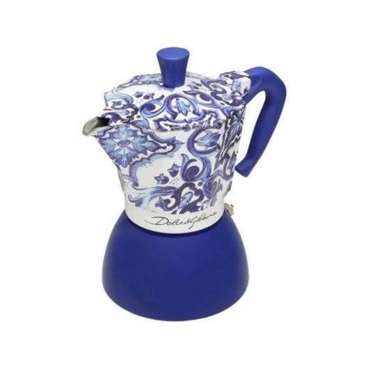 Caffettiera Moka Bialetti Dolce & Gabbana Mocinduction Blue Mediterraneo 6 Tazze Induzione e Fuoco Aperto