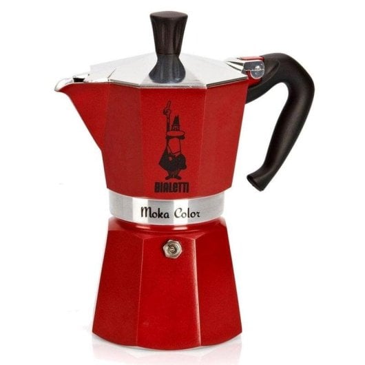 Máquina de café italiana Bialetti Moka Express Vermelha 3 xícaras Alumínio válvula segurança