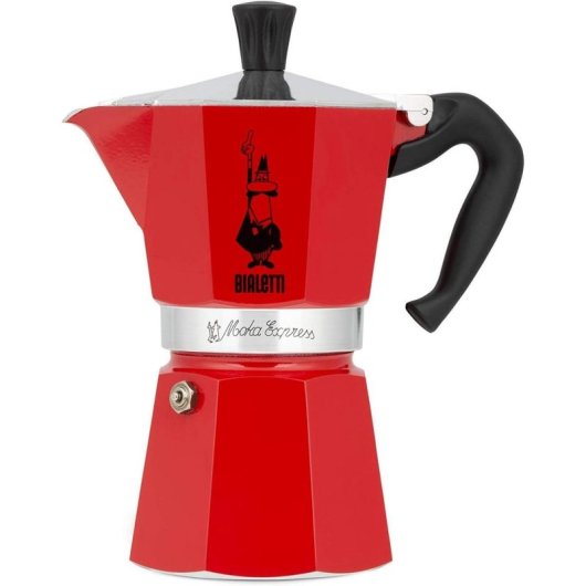Cafetera Italiana Bialetti Moka Express Roja 3 Tazas Aluminio Válvula Seguridad