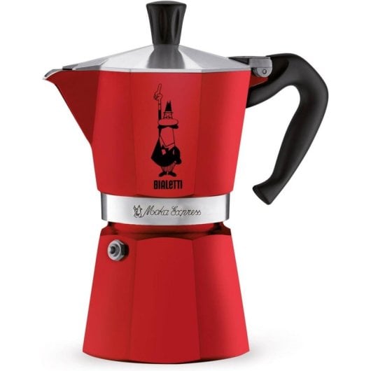 Cafetera Moka Bialetti Moka Express 6 tazas Aluminio Rojo Válvula de seguridad