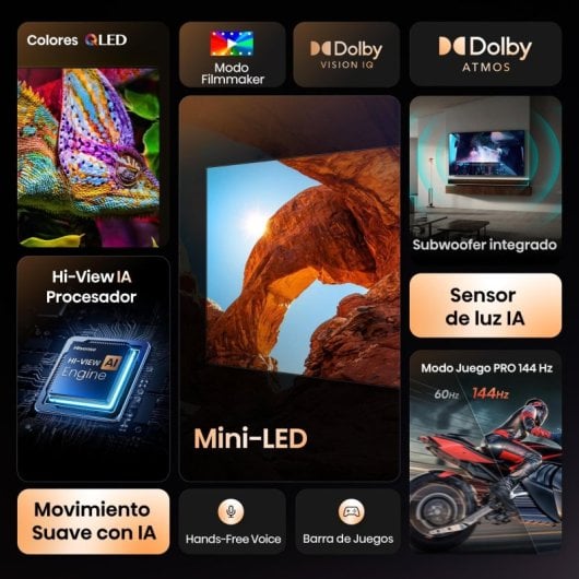Hisense 50U7Q Mini LED 50" 4K Modo Jogo 144Hz Smart TV HDR10+ Dolby Atmos