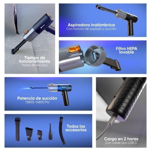 Aspirador de Mão sem Fio Origial CycloneClean X-Hand 70W 28min Filtro HEPA 680ml Acessórios