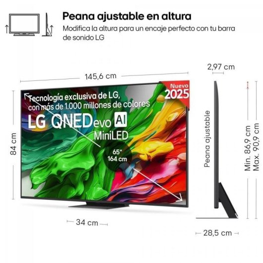 TV LG QNED MiniLED 65QNED86A6A 65" 4K UltraHD 144Hz Smart TV WebOS HDR10 FreeSync
