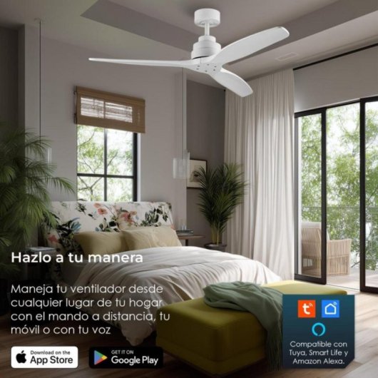Ventilador de Techo HELIX 132cm Motor DC Ultrasilencioso Aspas Madera Haya Alexa App