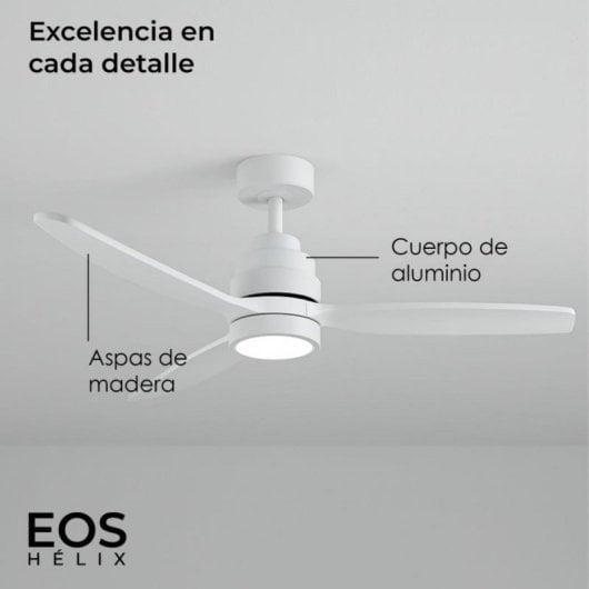 Ventilador de techo HELIX 132cm motor DC, aspas haya, luz LED regulable, Alexa y App