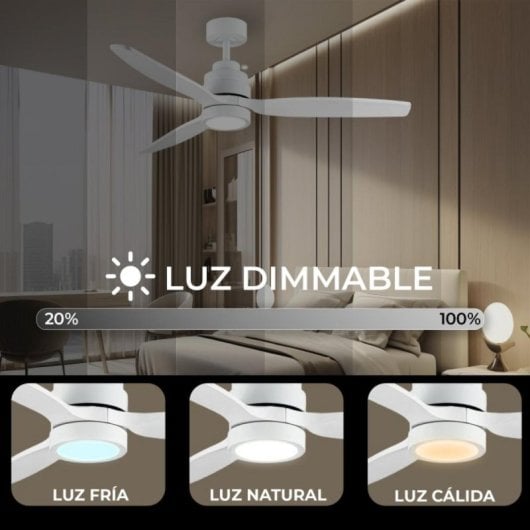 Ventilador de techo HELIX 132cm motor DC, aspas haya, luz LED regulable, Alexa y App