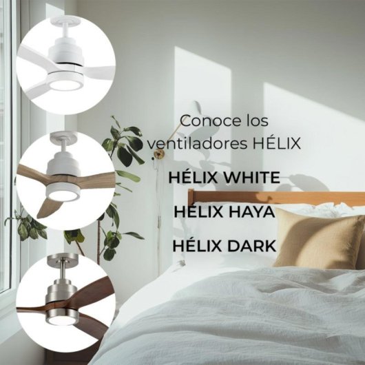Ventilador de techo HELIX 132cm motor DC, aspas haya, luz LED regulable, Alexa y App