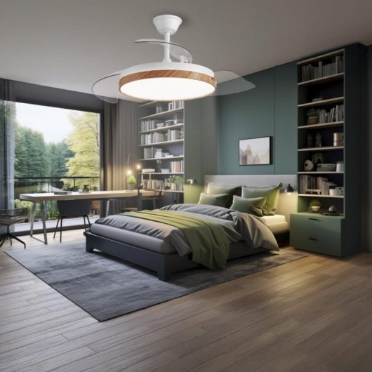 Ventilador de techo inteligente con aspas retráctiles, LED regulable, control Alexa y modo invierno/verano
