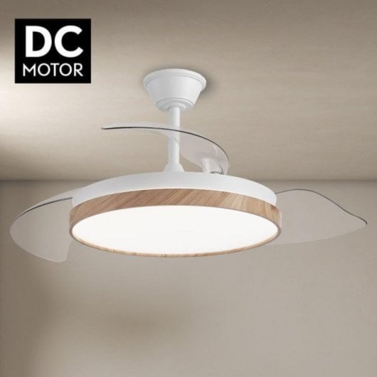 Ventilador de techo inteligente con aspas retráctiles, LED regulable, control Alexa y modo invierno/verano