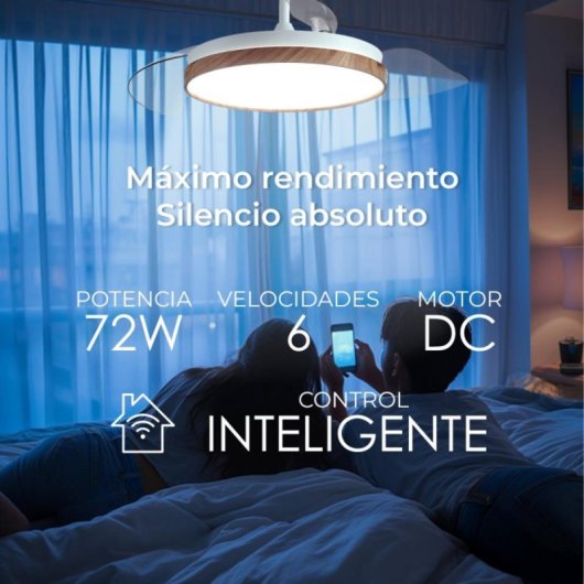 Ventilador de techo inteligente con aspas retráctiles, luz LED regulable, control por voz Alexa, función invierno/verano
