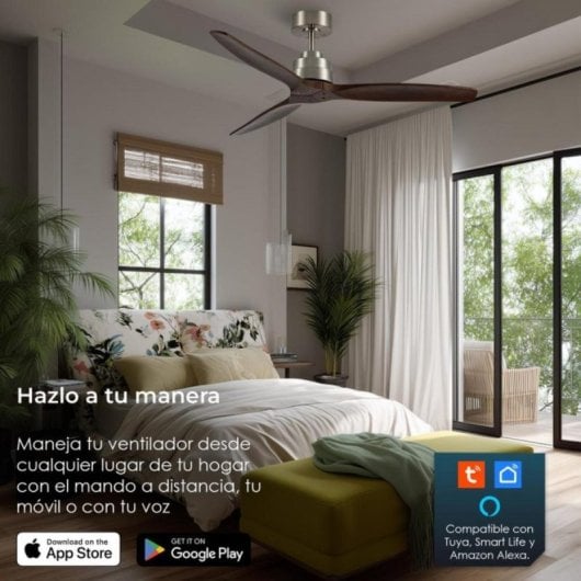Ventilador de techo HELIX sin luz 132cm motor DC ultrasilencioso aspas madera haya Alexa App