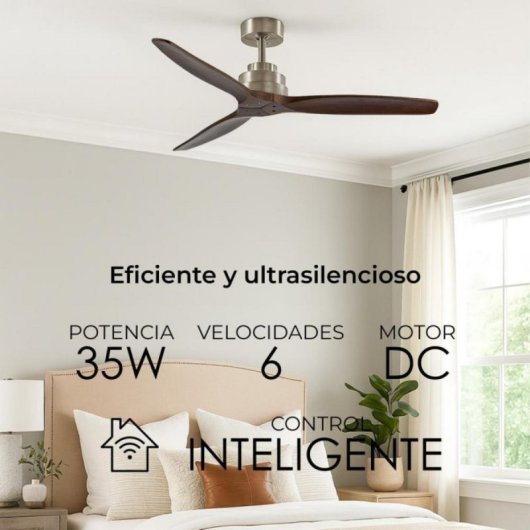 Ventilador de techo HELIX sin luz 132cm motor DC ultrasilencioso aspas madera haya Alexa App