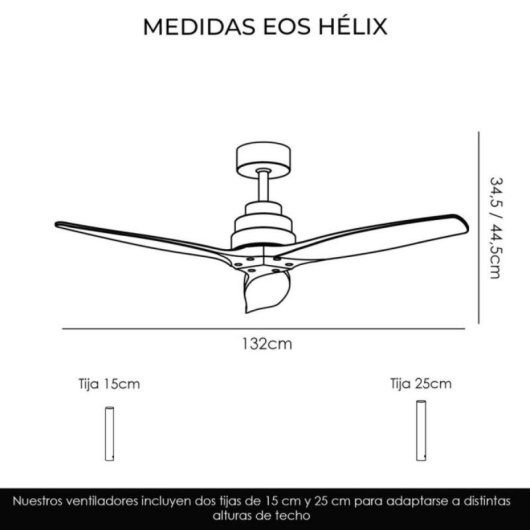 Ventilador de techo HELIX sin luz 132cm motor DC ultrasilencioso aspas madera haya Alexa App