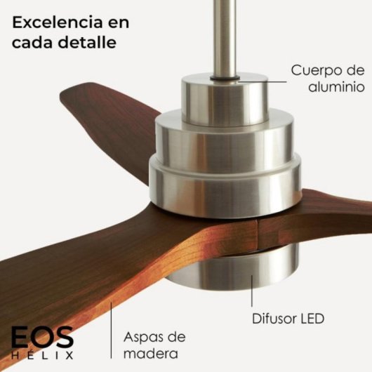 Ventilador de techo HELIX 132cm, motor DC, aspas madera haya, LED regulable, Alexa/App