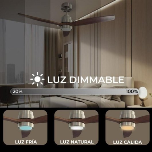 Ventilador de techo HELIX 132cm, motor DC, aspas madera haya, LED regulable, Alexa/App