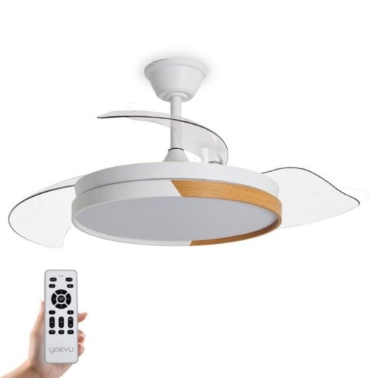 Ventoinha de Teto LED com Pás Retráteis, Luz Regulável e Função Inverno/Verão ABS