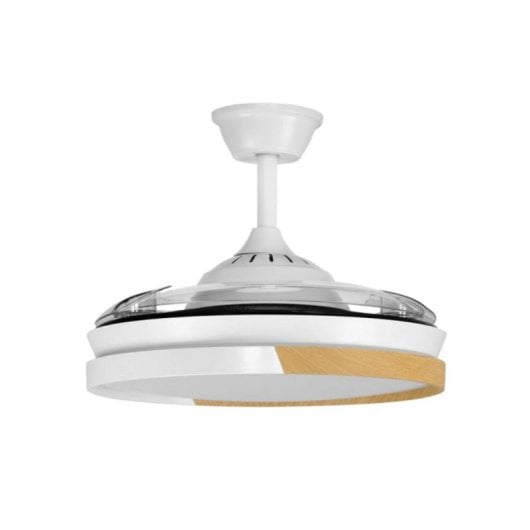 Ventoinha de Teto LED com Pás Retráteis, Luz Regulável e Função Inverno/Verão ABS