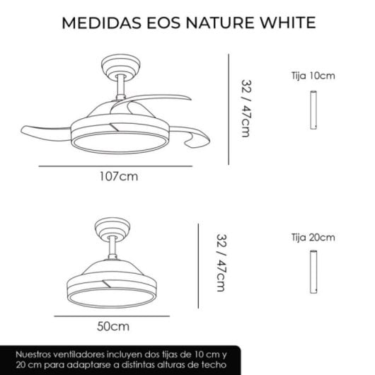 Ventoinha de Teto LED com Pás Retráteis, Luz Regulável e Função Inverno/Verão ABS