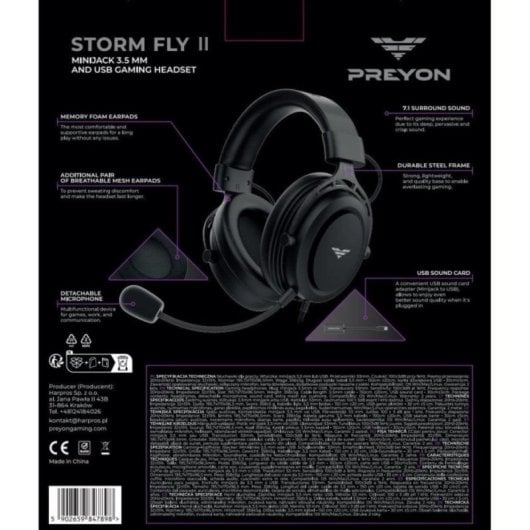Auriculares PREYON con cable USB, sonido envolvente 7.1, micrófono desmontable y memory foam