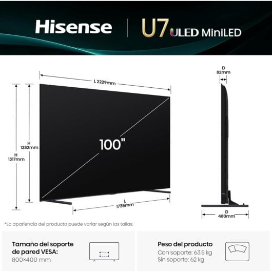 TV Hisense Mini LED 100U7QTUK 100" 4K Smart TV