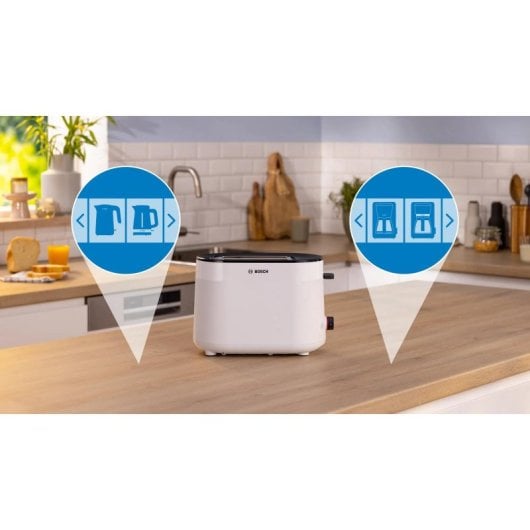 Tostadora Bosch MyMoment TAT2M121 950W 2 Ranuras Blanca Libre de BPA Plástico Control Giratorio