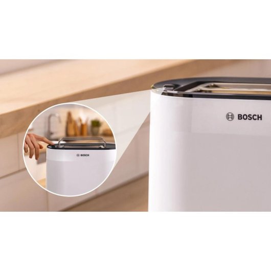 Tostadora Bosch MyMoment TAT2M121 950W 2 Ranuras Blanca Libre de BPA Plástico Control Giratorio