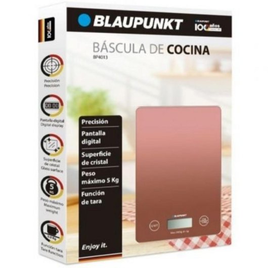 Báscula de Cocina Electrónica Blaupunkt BP4013, Superficie Cristal, Alta Precisión, 5kg, Naranja Claro