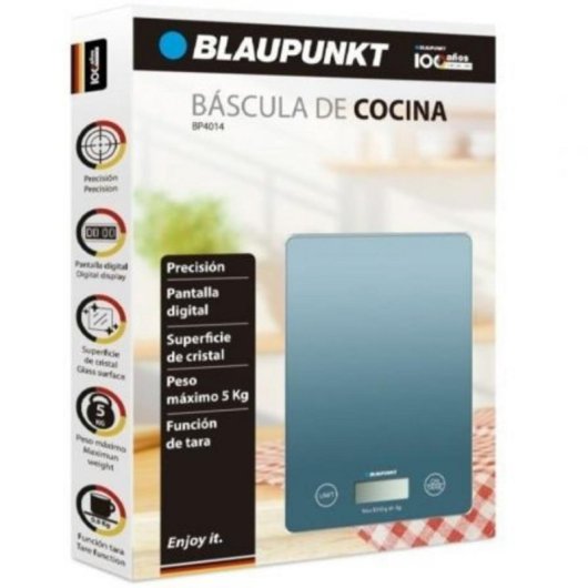 Báscula de Cocina Electrónica Blaupunkt BP4014 Azul, Precisión, Cristal, 5kg, Pantalla Digital