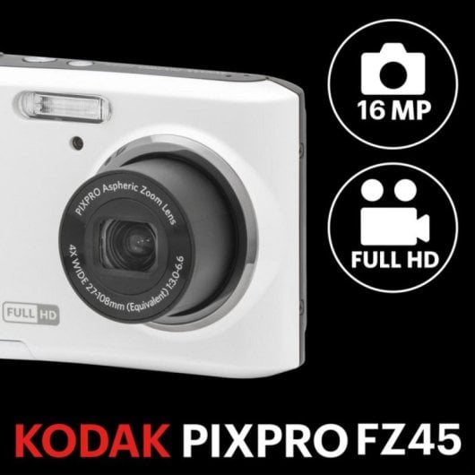 Câmara Digital Compacta Kodak PIXPRO FZ45 16MP 4x Zoom Óptico Sensor CMOS Branco Full HD