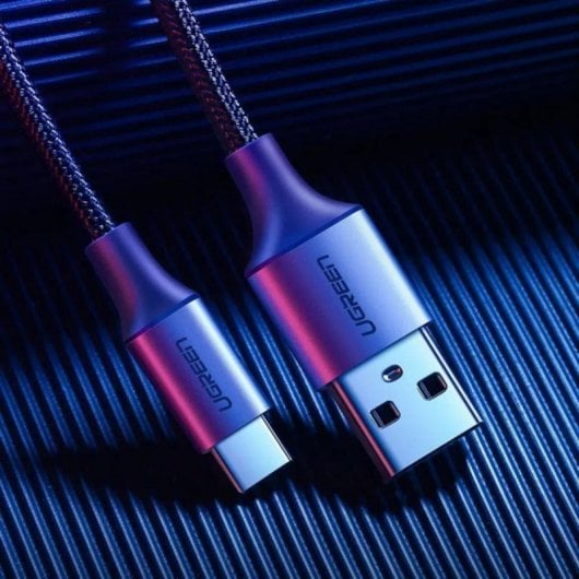 Cabo Ugreen USB-A para USB-C 3A 2M Preto com Nylon Reforçado e Velcro