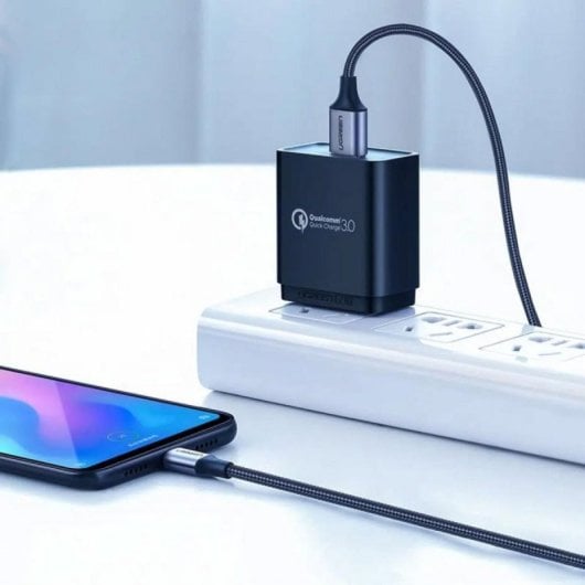 Cabo Ugreen USB-A para USB-C 3A 2M Preto com Nylon Reforçado e Velcro